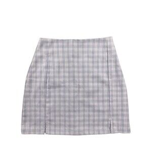 Brandy Melville Light Blue Plaid Mini Skirt Side Slit Preppy J. Galt XS One Size